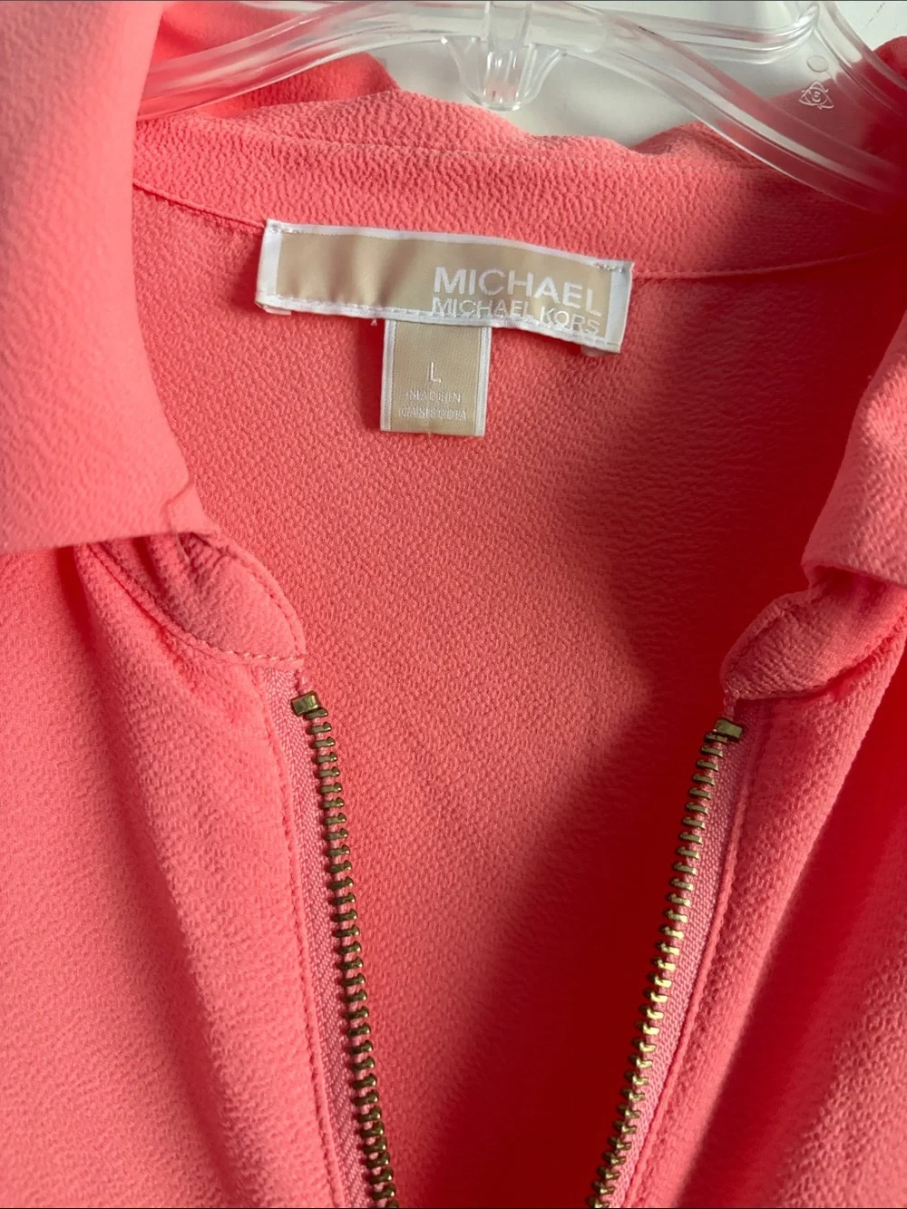 Michael Kors Coral Zip-Front Long-Sleeve Blouse